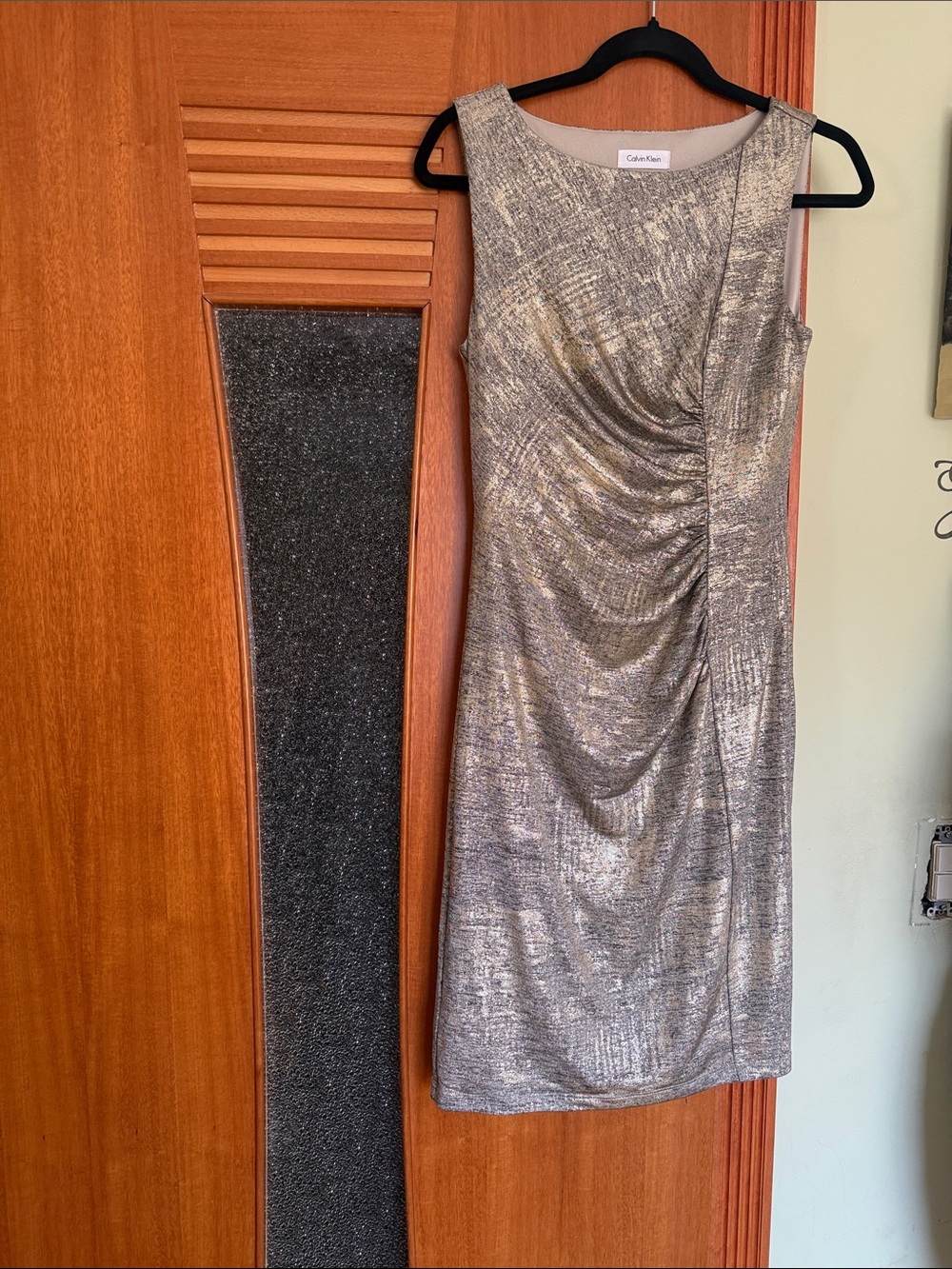 Calvin Klein Metallic Silver Ruched Sheath Dress